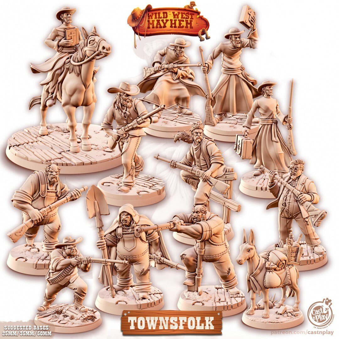 Wild West Mayhem Bundle Cowboy Miniature | Full Set All Models - Tabletop RPG & D&D miniature. Perfect for wargaming & collectors