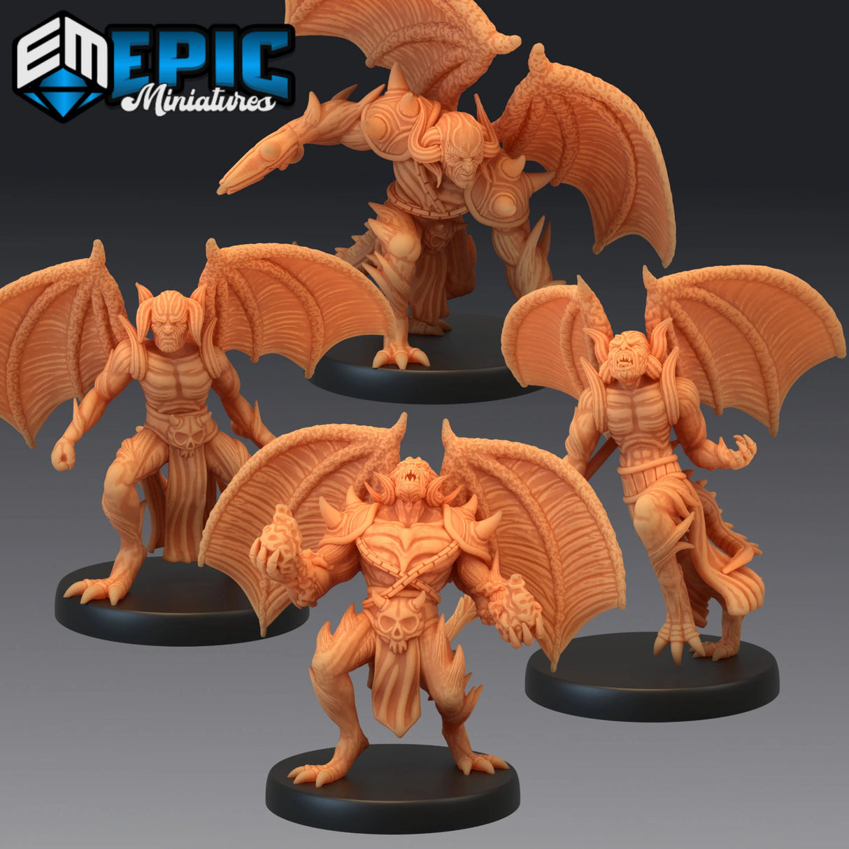 Winged Devil Miniature | Set of 4 - Tabletop RPG & D&D miniature. Perfect for wargaming & collectors