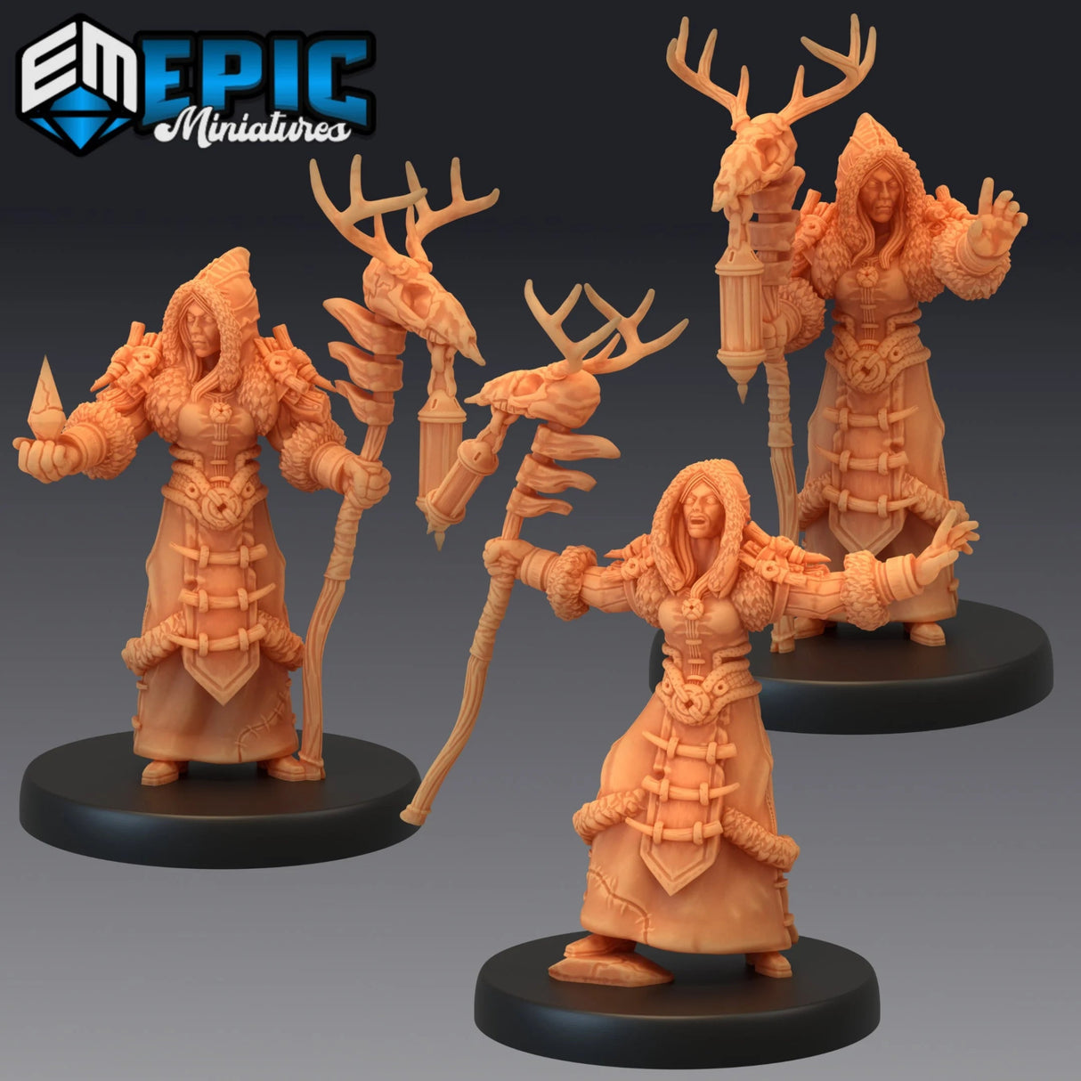 Winter Shaman Miniature | Set of 3 - Tabletop RPG & D&D miniature. Perfect for wargaming & collectors