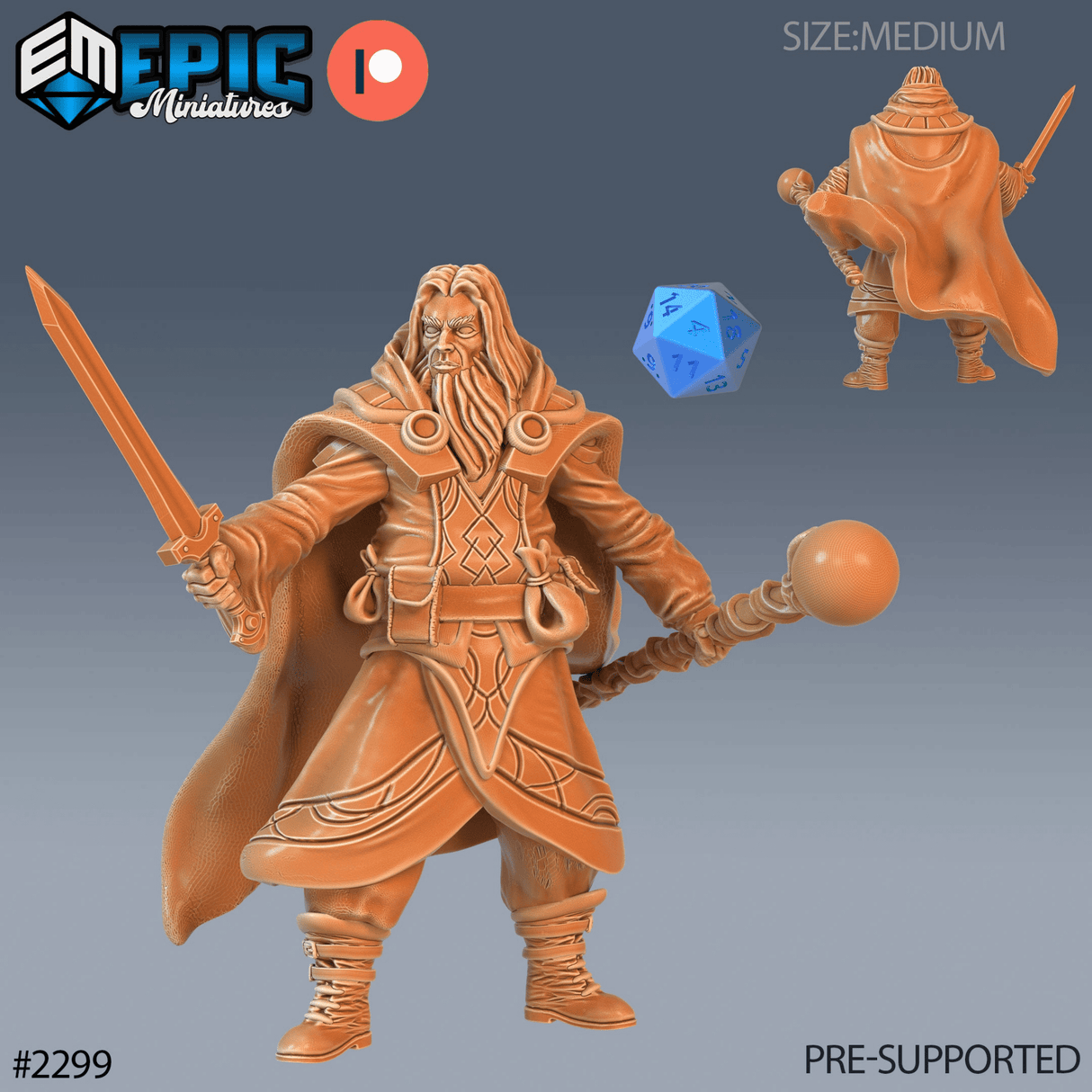 Wizard Adventurer Miniature | C - Tabletop RPG & D&D miniature. Perfect for wargaming & collectors