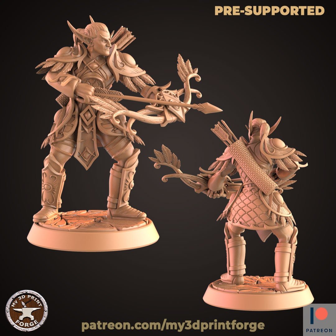 Wood elf Hunter Miniature | Left - Tabletop RPG & D&D miniature. Perfect for wargaming & collectors