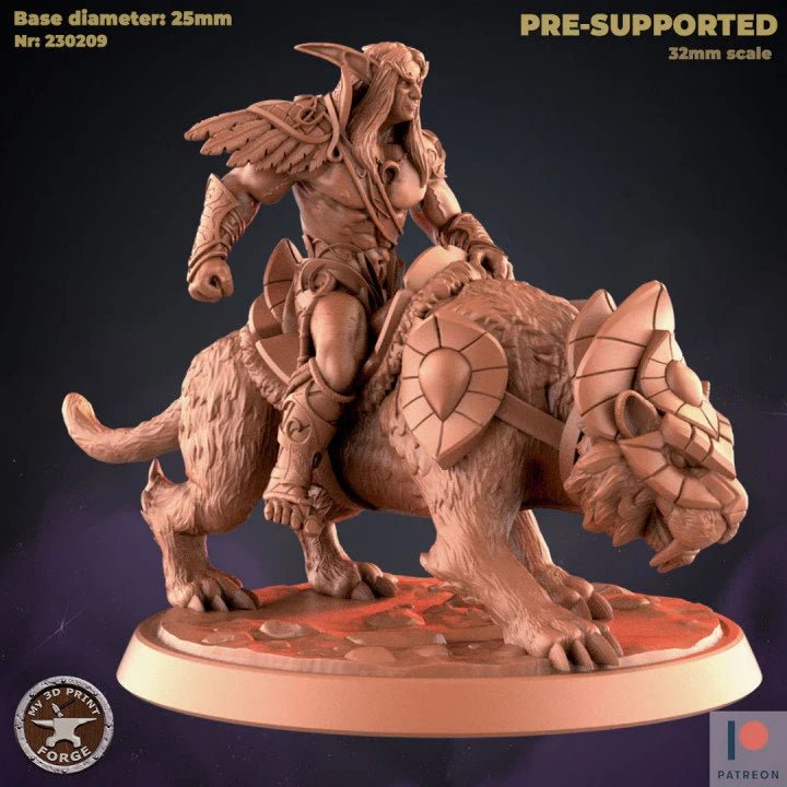 Wood Elf Miniature | Mounted Sabertooth - Tabletop RPG & D&D miniature. Perfect for wargaming & collectors