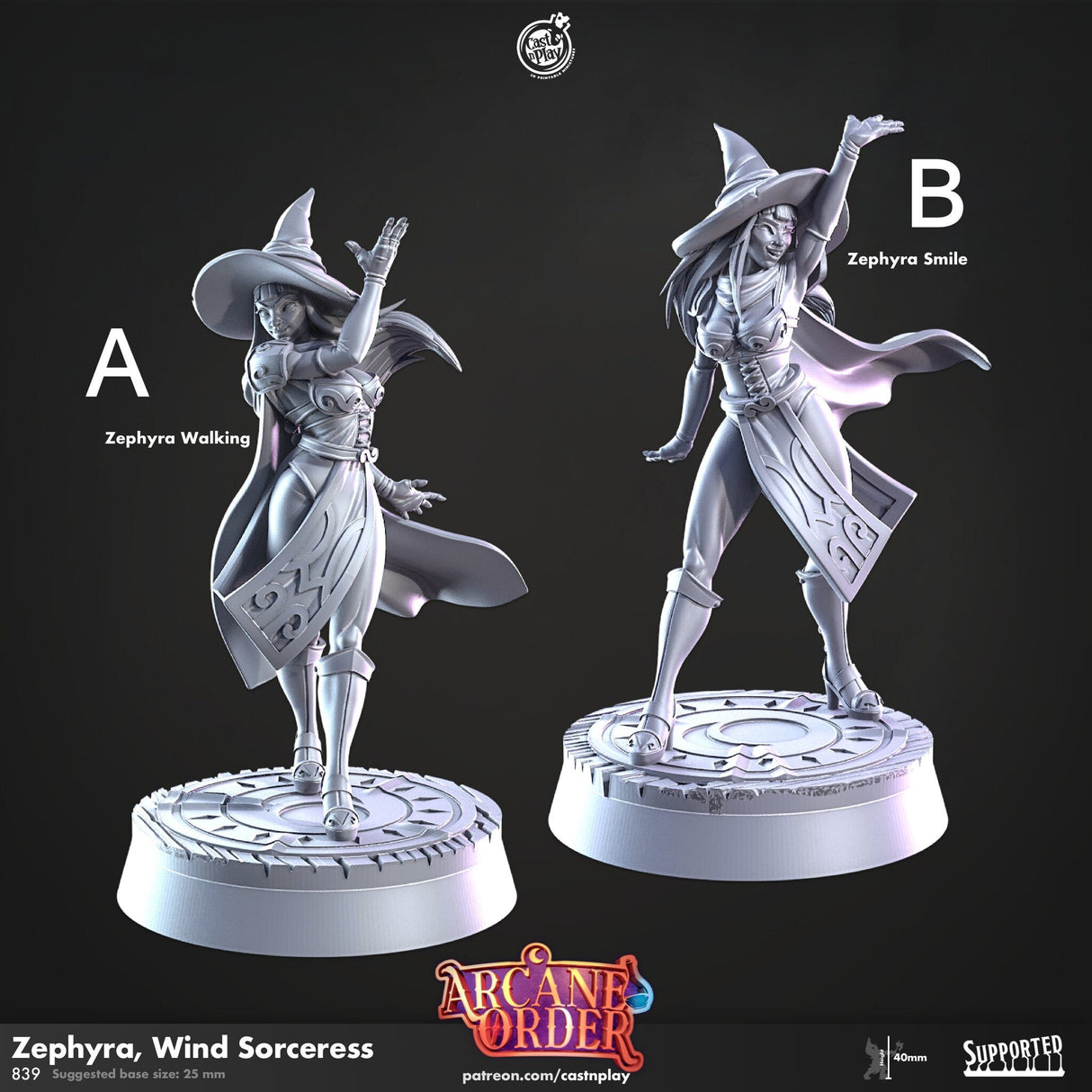 Zephyra, Wind Sorceress Miniature | A - Tabletop RPG & D&D miniature. Perfect for wargaming & collectors