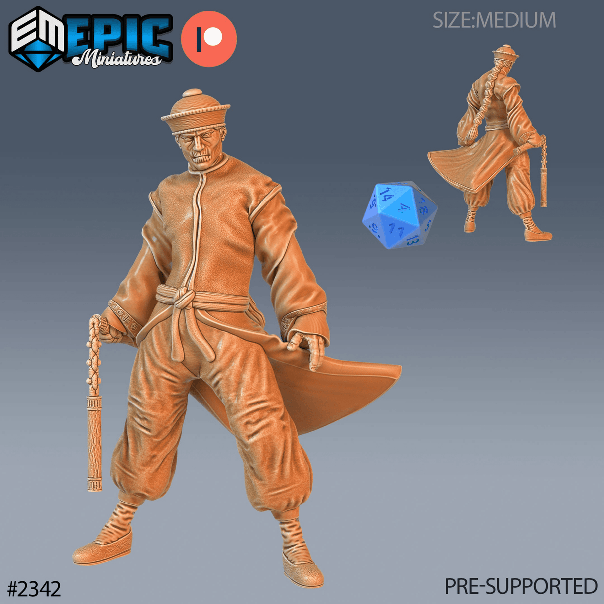 Zombie Kungfu Miniature | B - Tabletop RPG & D&D miniature. Perfect for wargaming & collectors