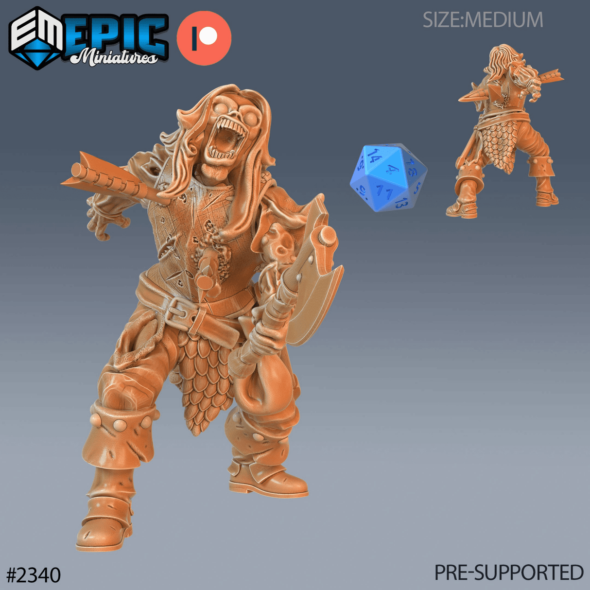 Zombie Warrior Miniature | C - Tabletop RPG & D&D miniature. Perfect for wargaming & collectors