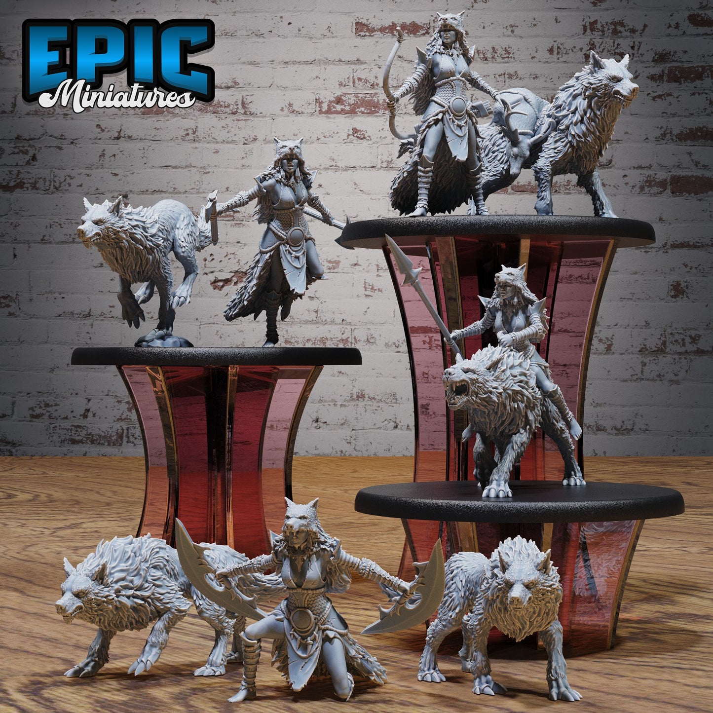 Native indian Wolf Riders Miniature