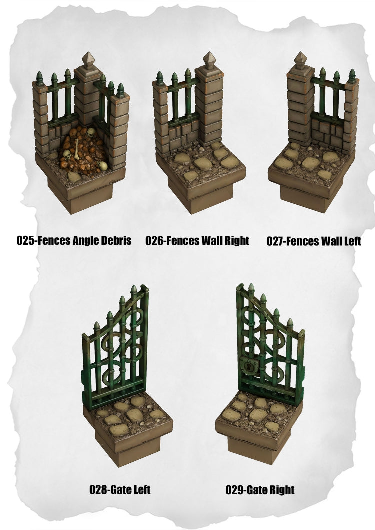 Graveyard Tiles – Fence Angle & Gate Set (HG-025 to HG-029)