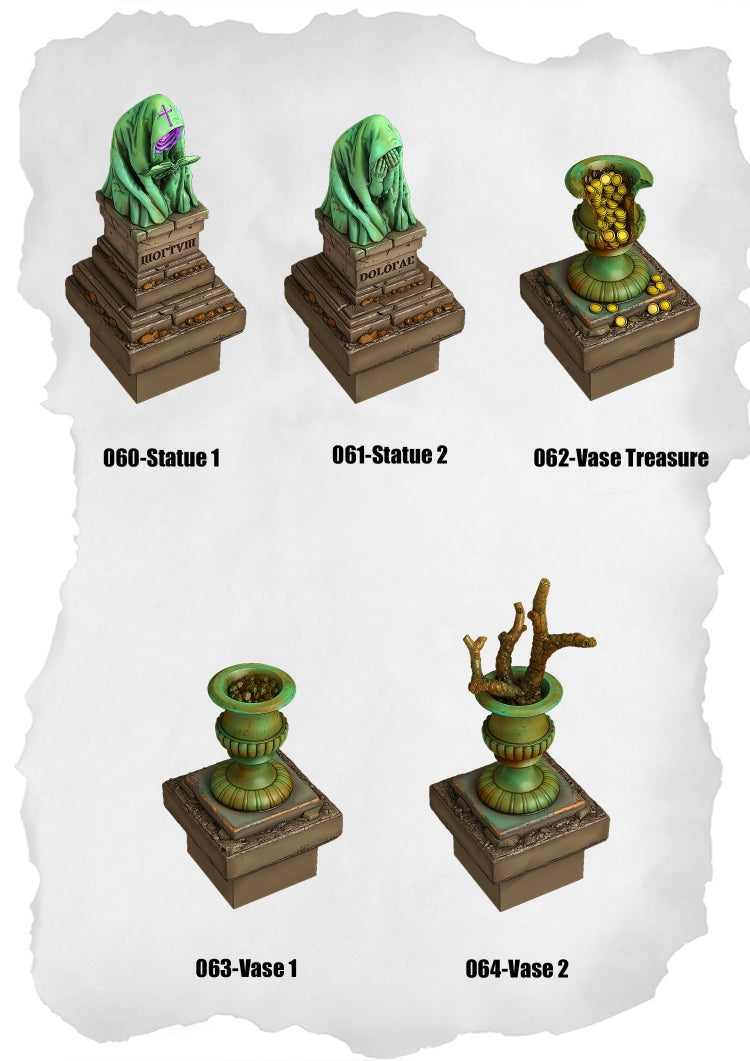 Graveyard Tiles – Statues & Vases Pack (HG-060 to HG-064)