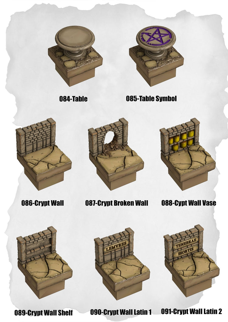 Graveyard Tiles – Crypt Tables & Walls Pack (HG-084 to HG-091)