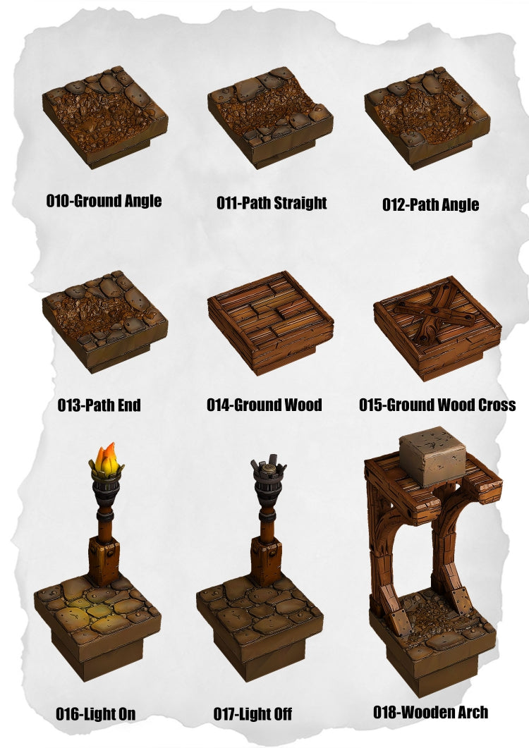 Town Tiles – Pathways & Light Fixtures Pack (MT1-010 to MT1-018)
