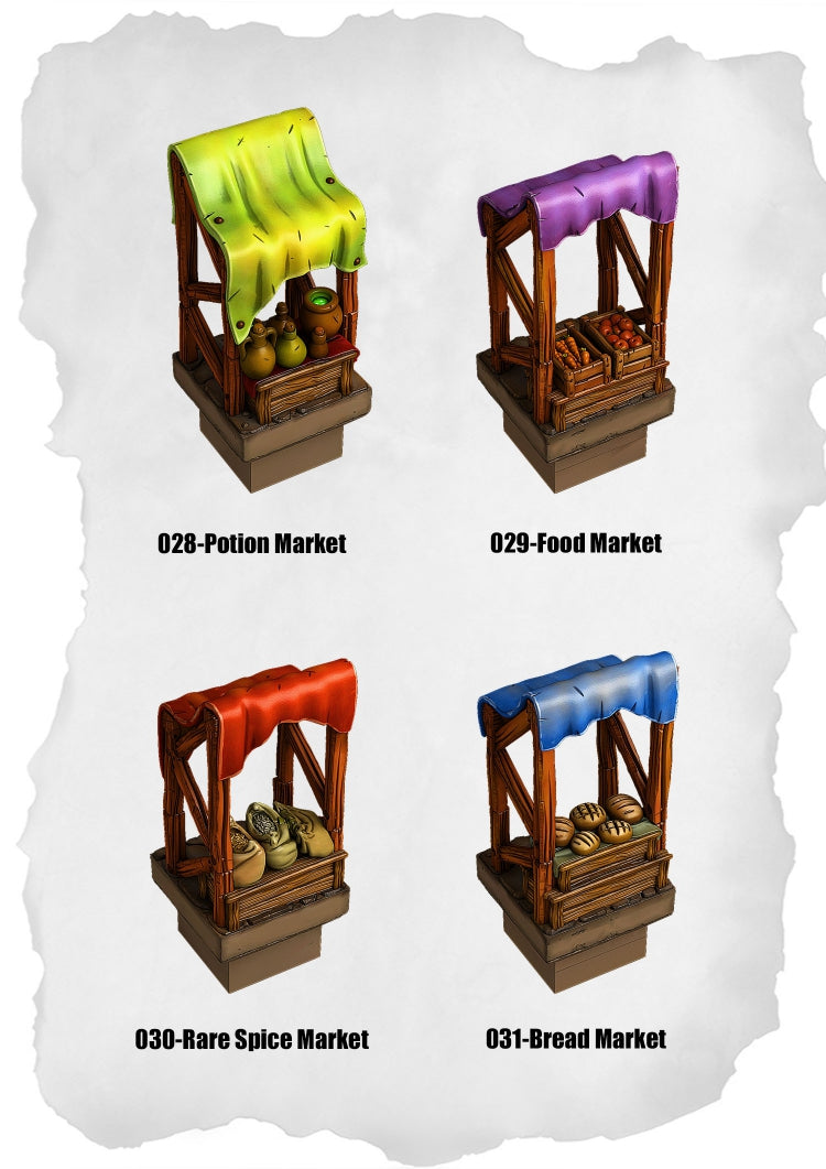Town Tiles – Market Stalls Pack (MT1-028 to MT1-031)