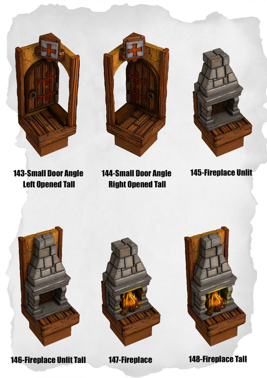 Town Tiles – Small Door Tall Opened & Fireplaces Set (MT1-143 to MT1-148)