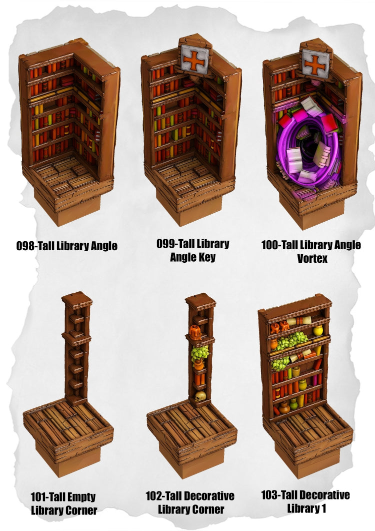 Town Tiles – Tall Library Extensions Pack (MT2-098 to MT2-103)