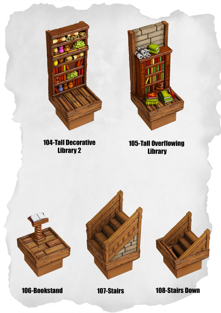 Town Tiles – Tall Library Furniture Pack (MT2-104 to MT2-108)