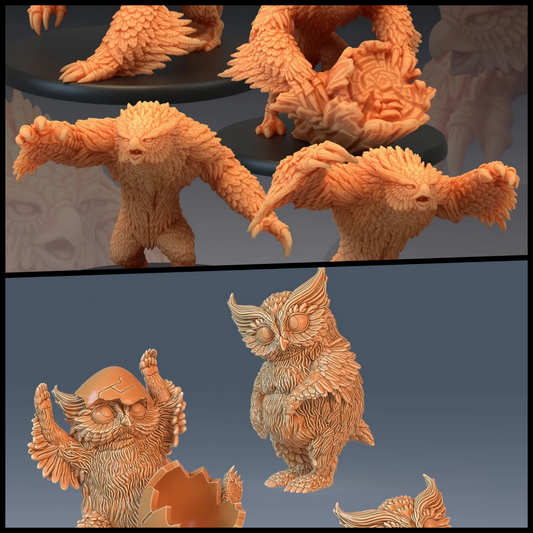 Owlbear Miniature Bundle - High-quality, 3D printed baby & adult owlbear set for D&D, RPG & wargaming. Perfect for tabletop RPGs, D&D, wargaming, and miniature painting.