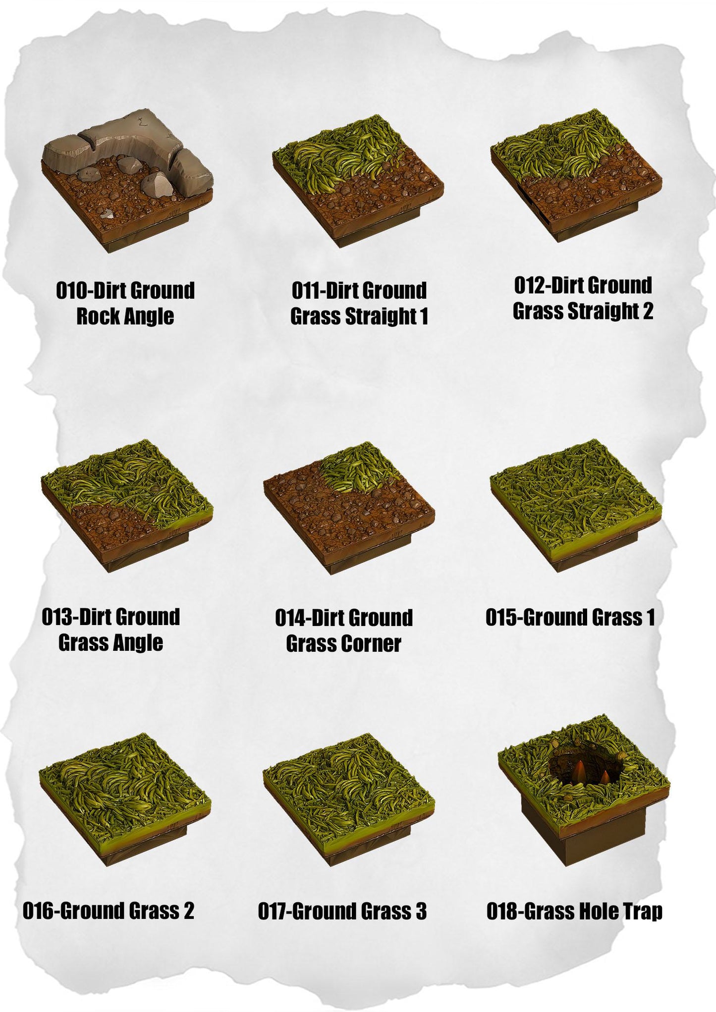 Ramparts & Ruins Tiles – Dirt & Grass Pack (RR-010 to RR-018)
