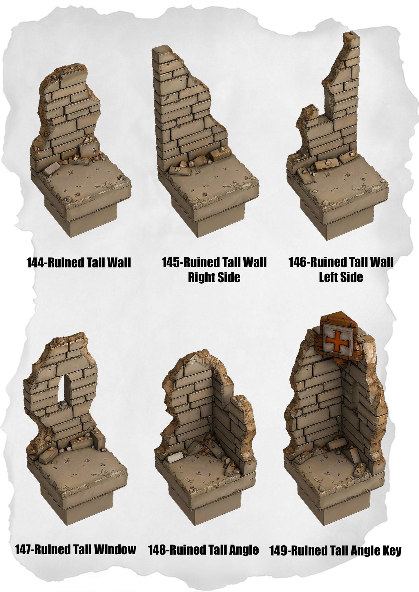 Ramparts & Ruins Tiles – Ruined Tall Wall Pack (RR-144 to RR-149)