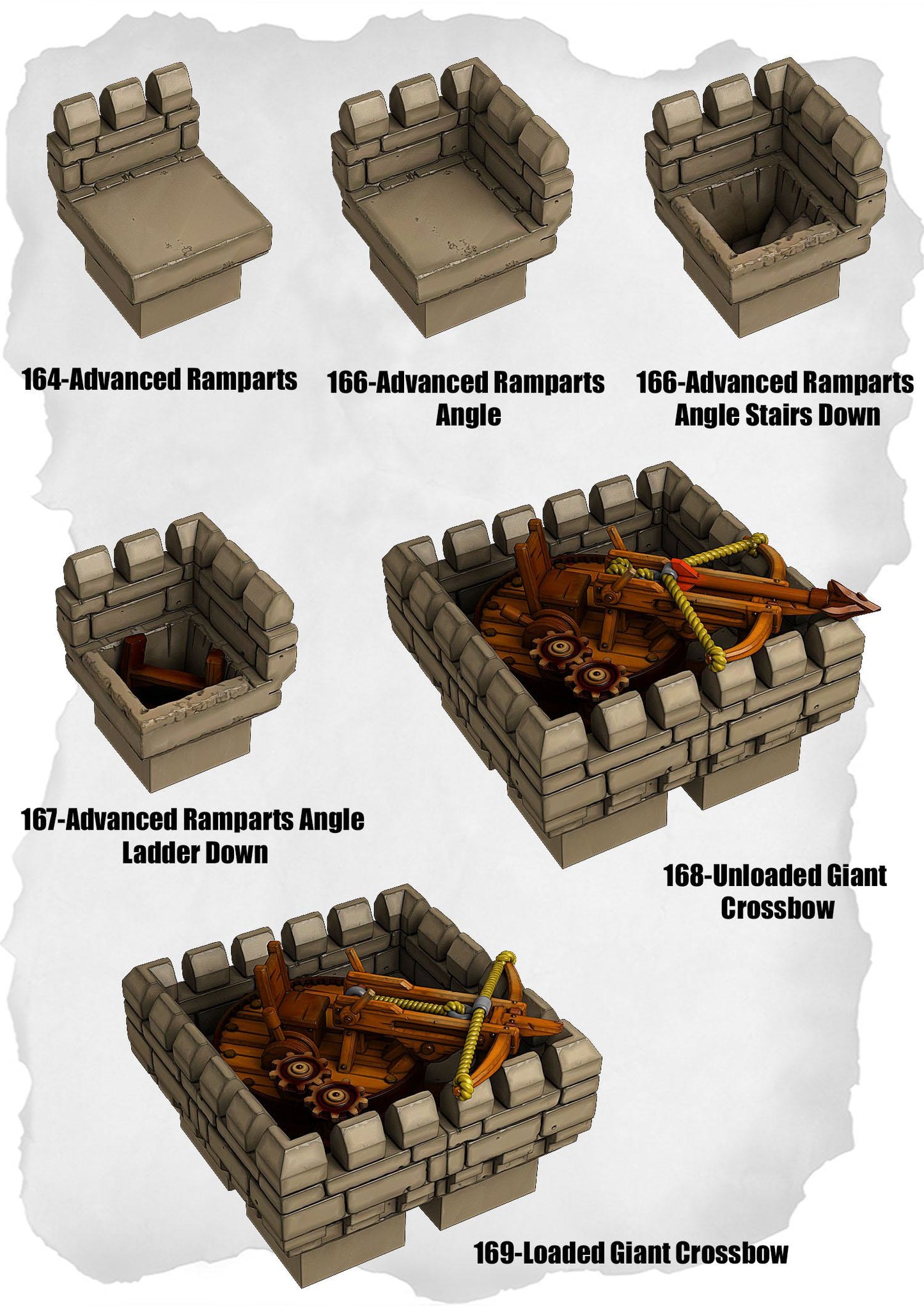 Ramparts & Ruins Tiles – Advanced Ramparts & Giant Crossbow Pack (RR-164 to RR-169)