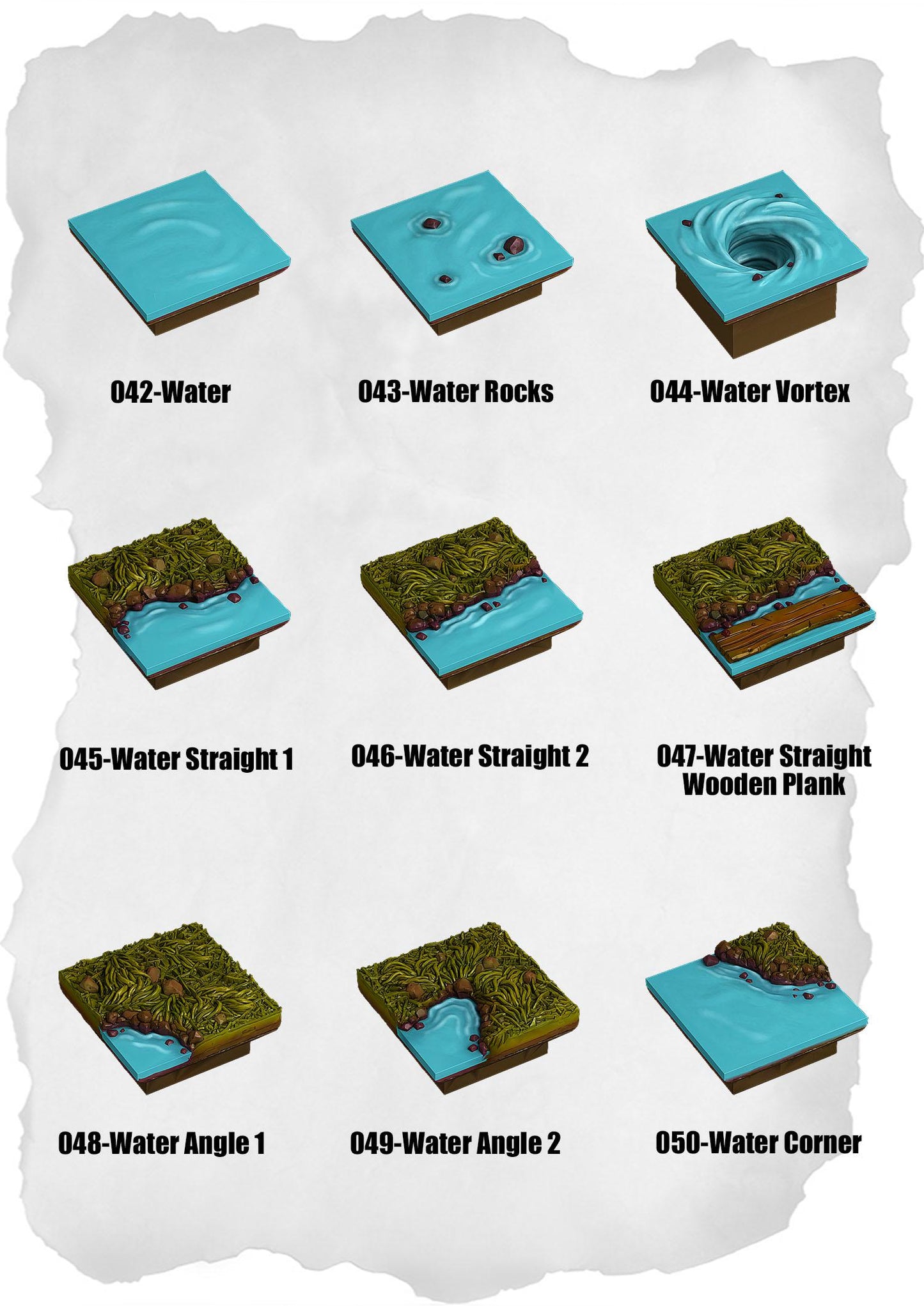 Ramparts & Ruins Tiles – Water Pack (RR-042 to RR-050)
