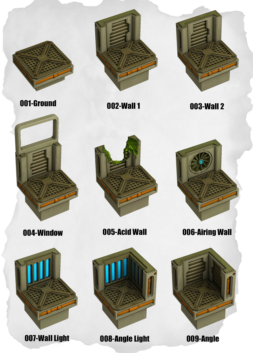 Sci-Fi Tiles – Basic Wall & Ground Starter Set (IS-001 to IS-009)