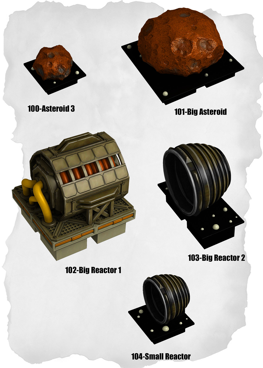Sci-Fi Tiles – Asteroids & Reactor Pack (IS-100 to IS-104)