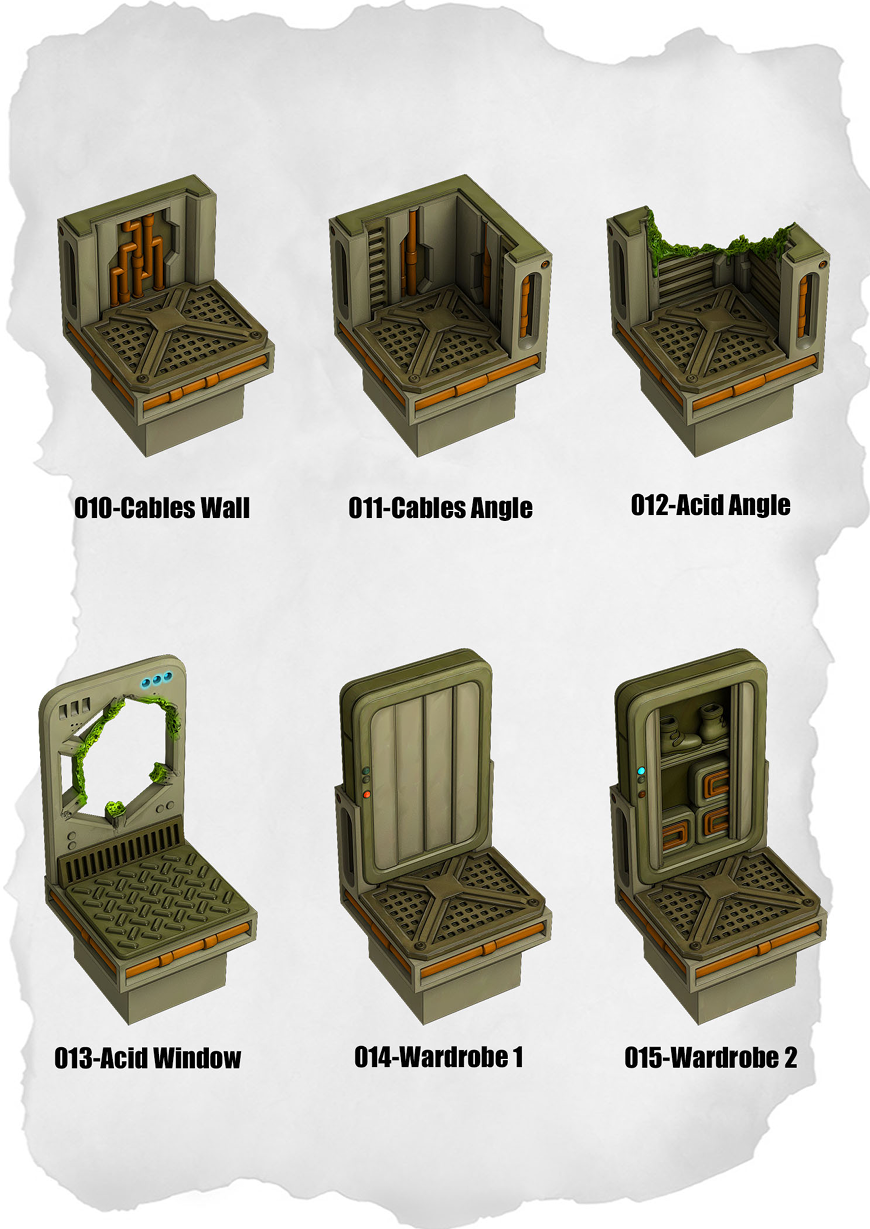 Sci-Fi Tiles – Cable & Acid Angle Set (IS-010 to IS-015)