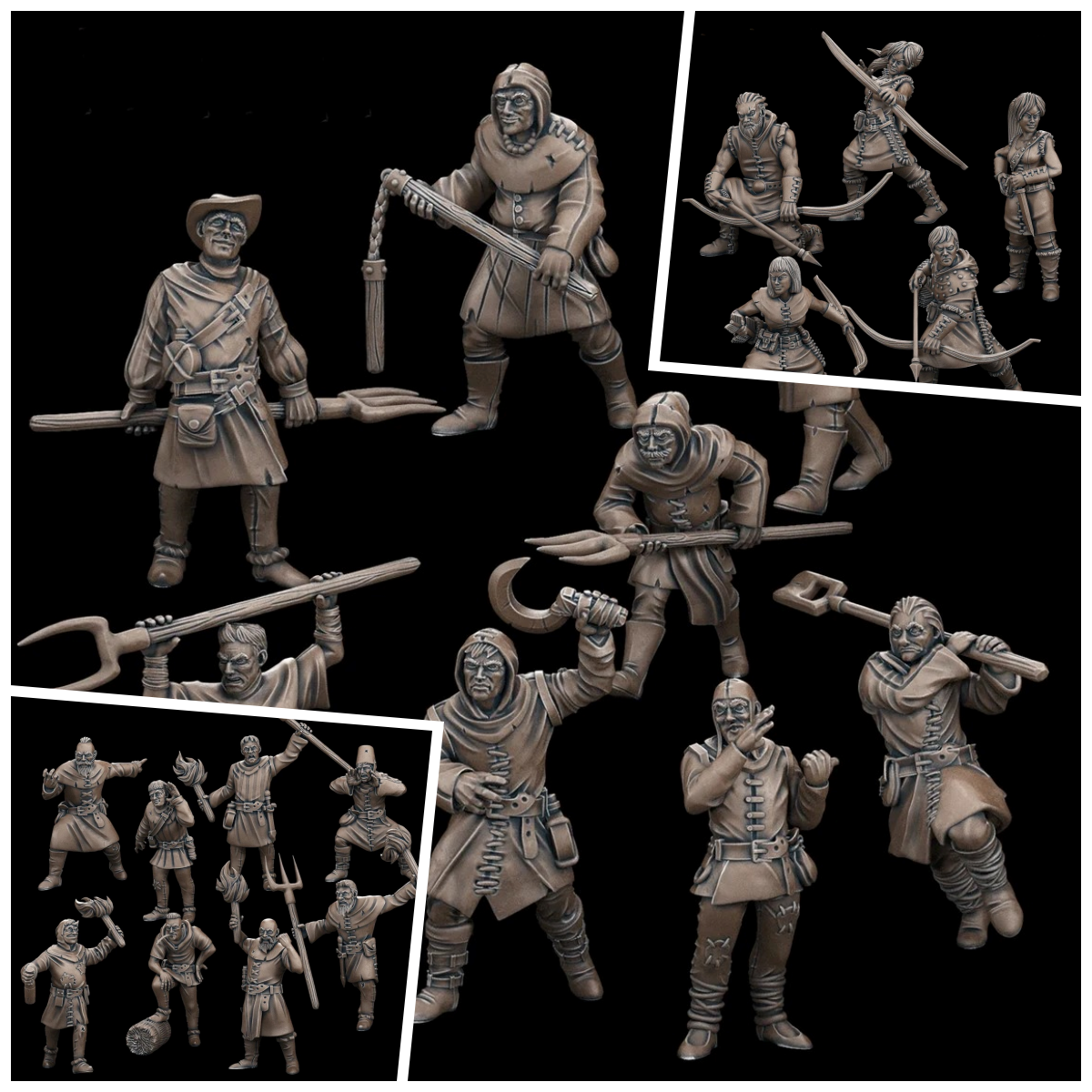 Townsfolk miniatures set – 3D printed fantasy NPC villagers for D&D and RPGs. Highly detailed models perfect for creating immersive town settings.