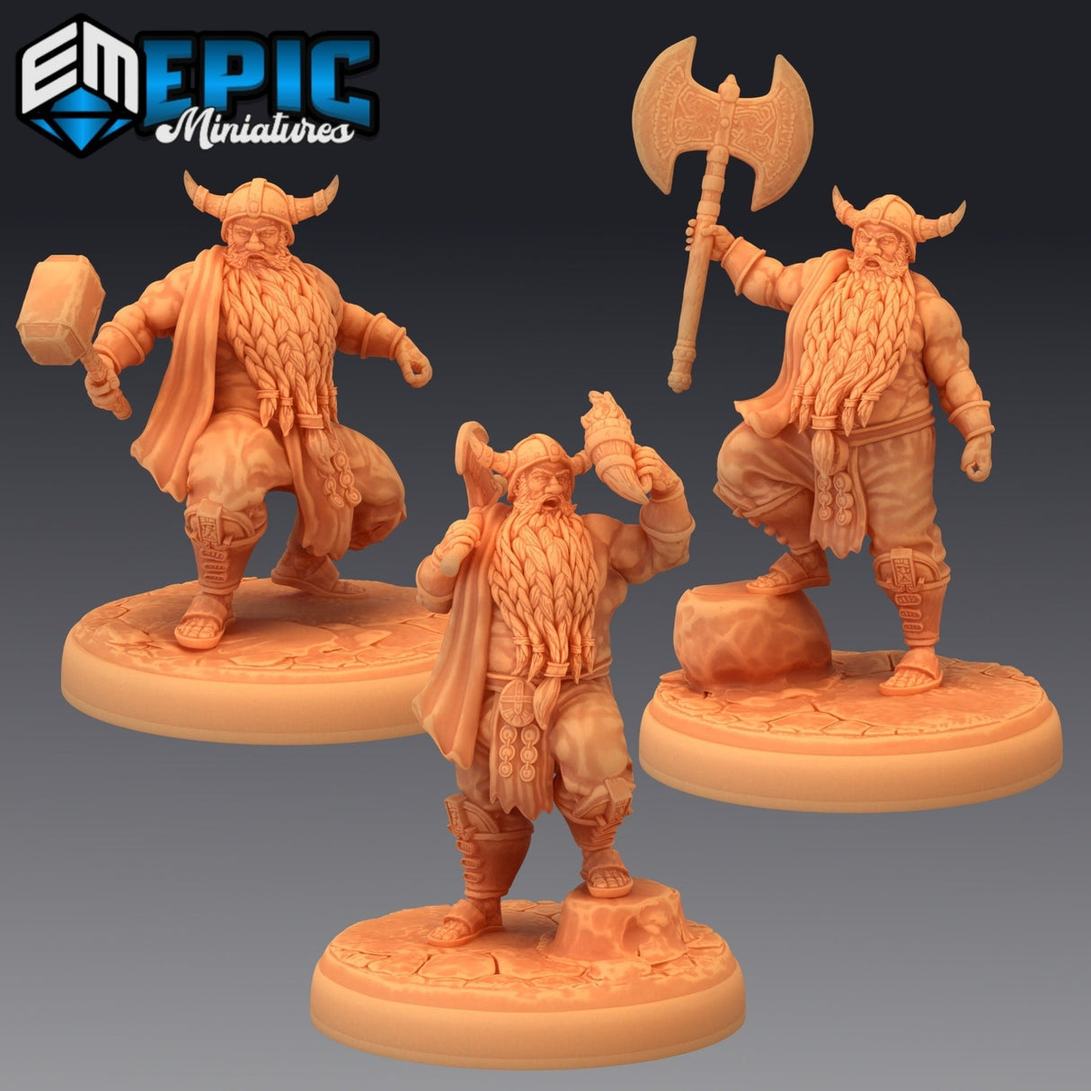 Adventurer Dwarf Miniature | Set of 3 - Tabletop RPG & D&D miniature. Perfect for wargaming & collectors