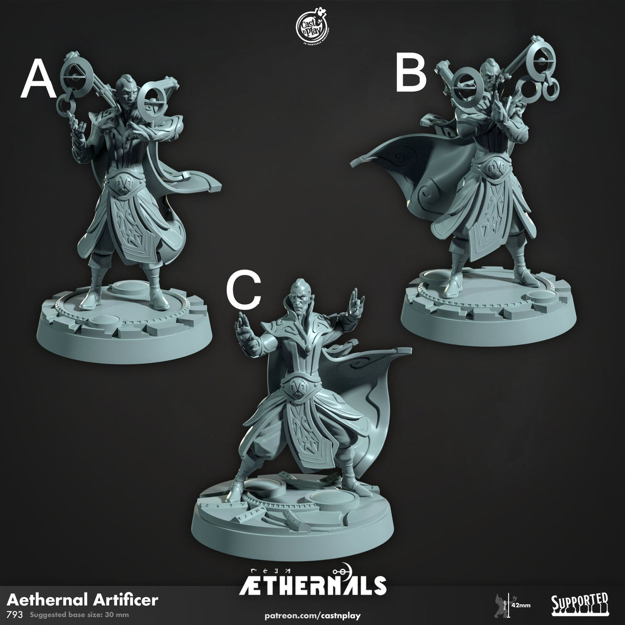 Aethernal Wizards Miniature | A - Tabletop RPG & D&D miniature. Perfect for wargaming & collectors