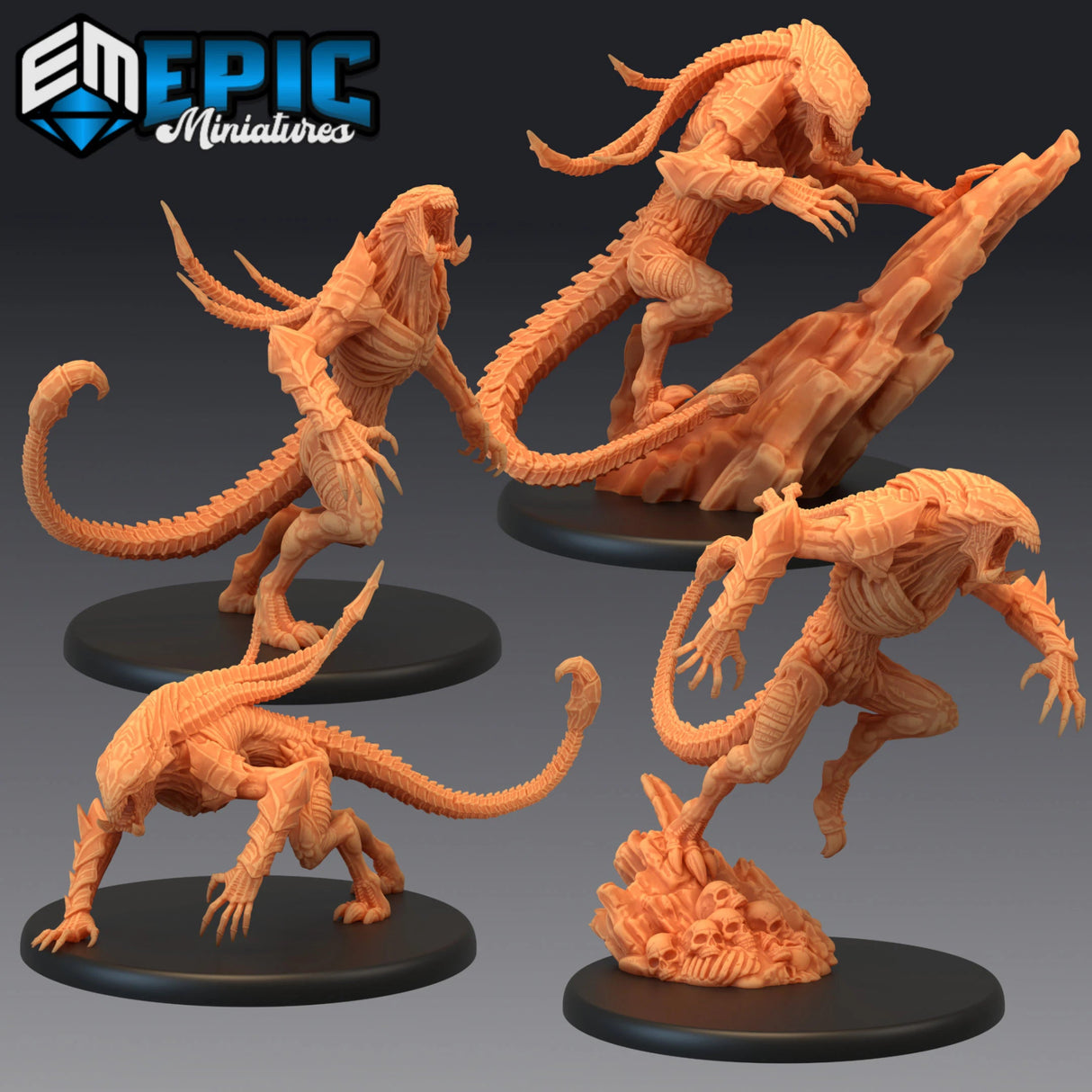 Alien Beast Miniature | Set of 4 - Tabletop RPG & D&D miniature. Perfect for wargaming & collectors
