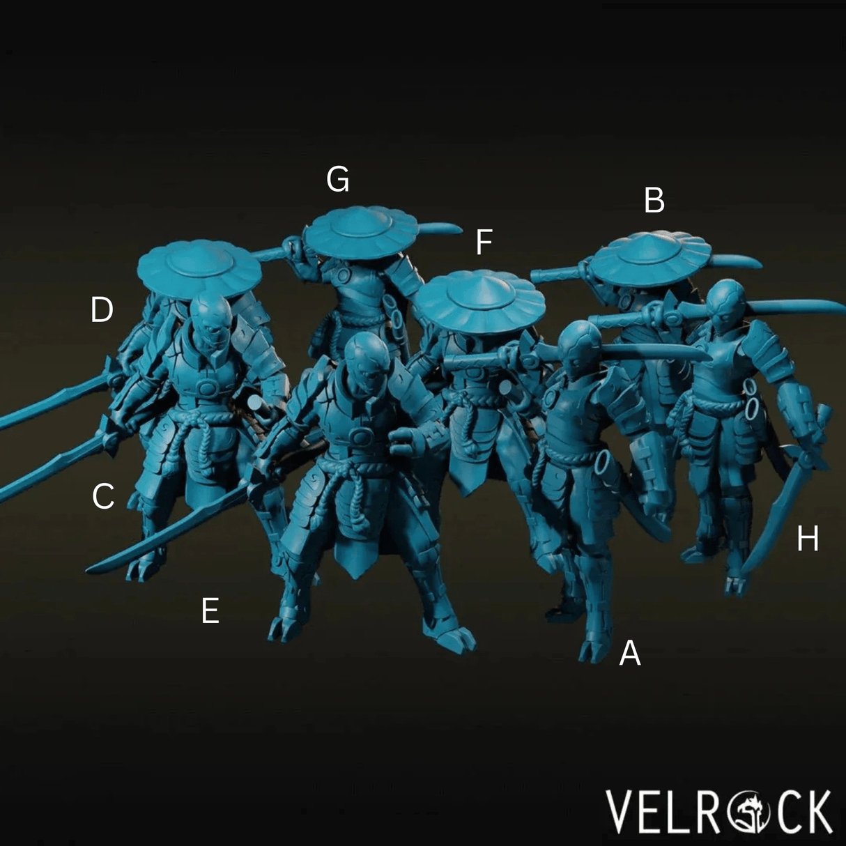 Alien Samurai Miniature | Set of 8 - Tabletop RPG & D&D miniature. Perfect for wargaming & collectors