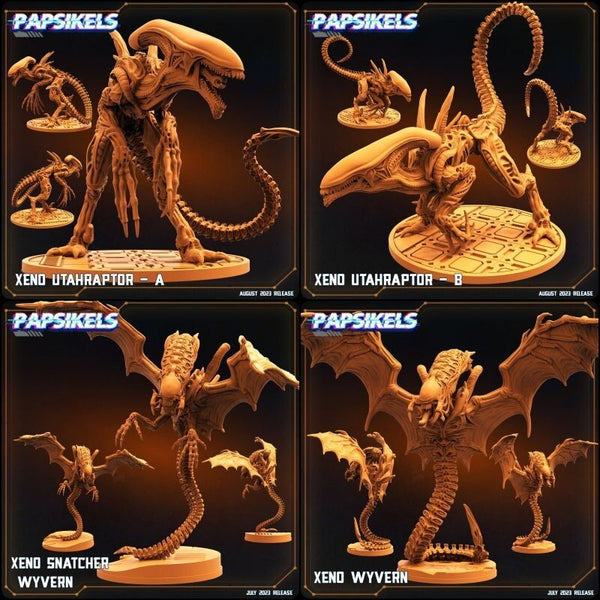 Alien Utahraptor and wyvern Miniature | Full Set All Models - Tabletop RPG & D&D miniature. Perfect for wargaming & collectors