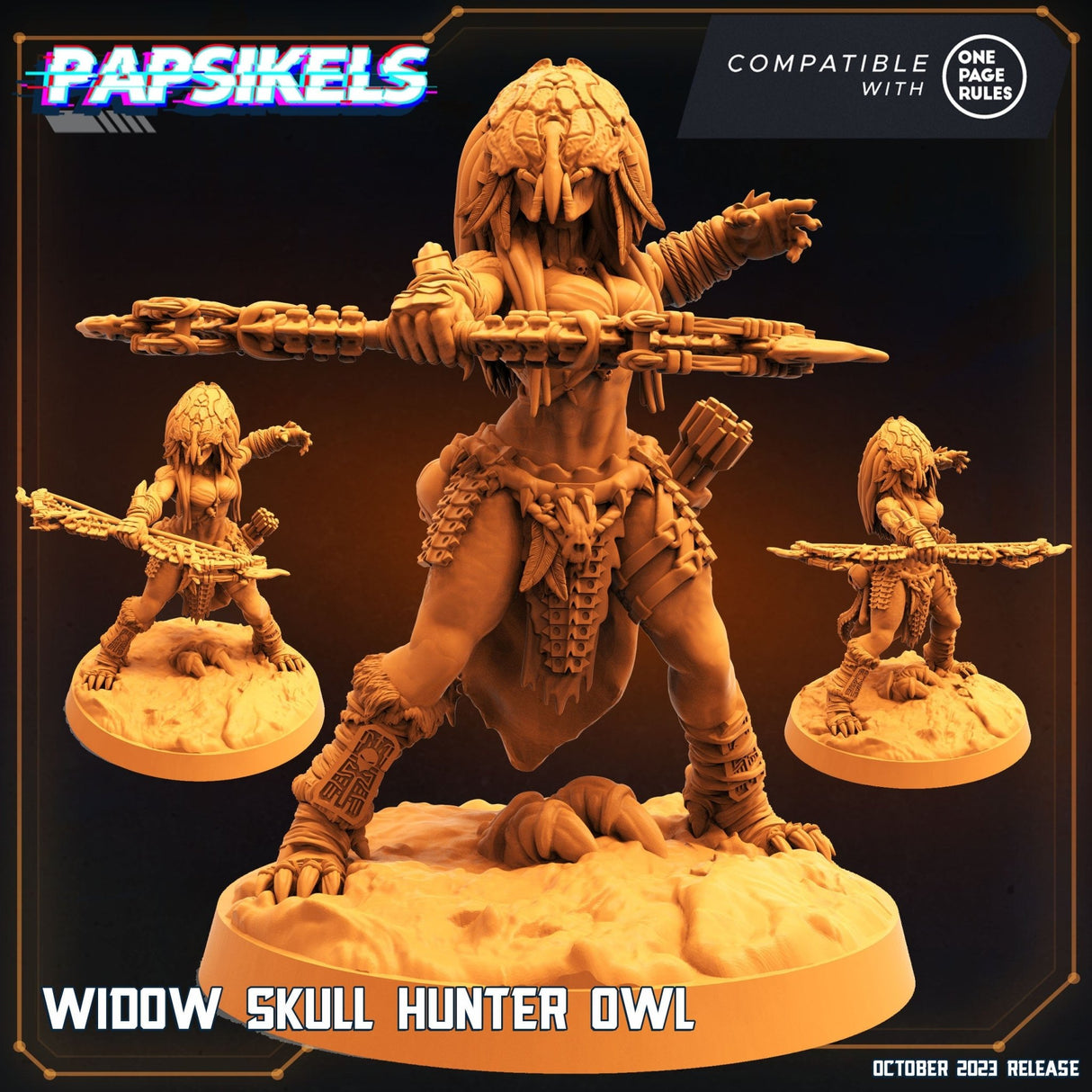 Alien Widow Skull Hunter Miniature | Owl - Tabletop RPG & D&D miniature. Perfect for wargaming & collectors