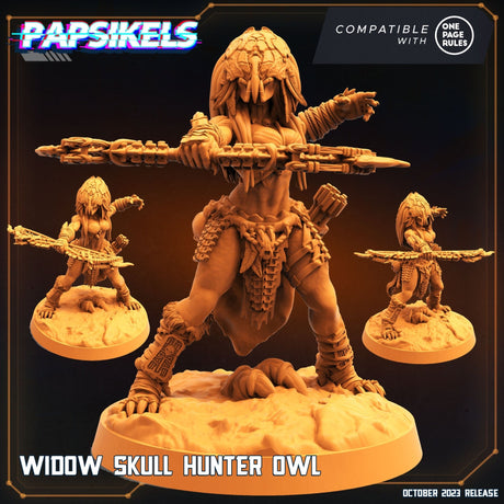 Alien Widow Skull Hunter Miniature | Owl - Tabletop RPG & D&D miniature. Perfect for wargaming & collectors