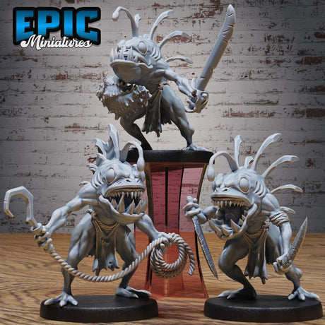 Angler Fish Savage Miniature | Set of 3 - Tabletop RPG & D&D miniature. Perfect for wargaming & collectors