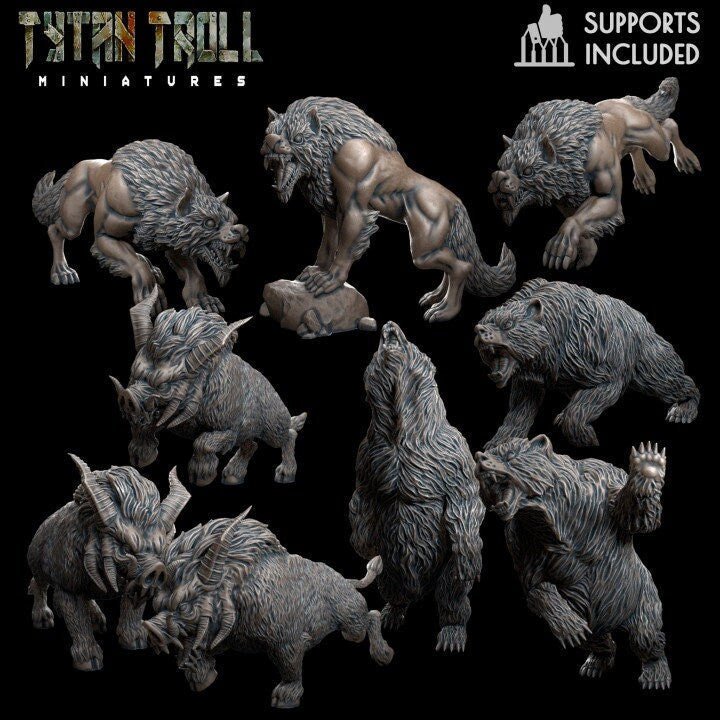 Animal Miniature | Full Set All Models - Tabletop RPG & D&D miniature. Perfect for wargaming & collectors