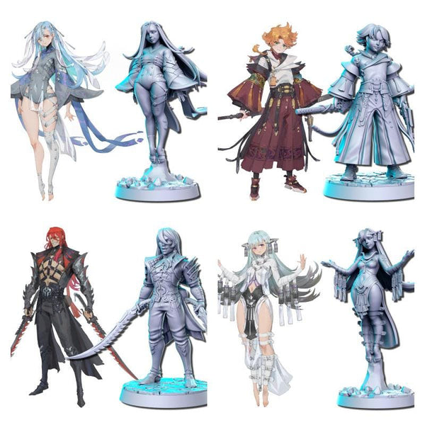 Anime Characters Miniature | Full Set All Models - Tabletop RPG & D&D miniature. Perfect for wargaming & collectors