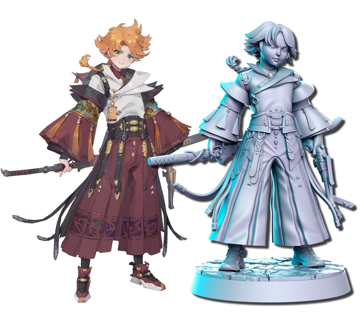 Anime Characters Miniature | Warrior 2 - Tabletop RPG & D&D miniature. Perfect for wargaming & collectors