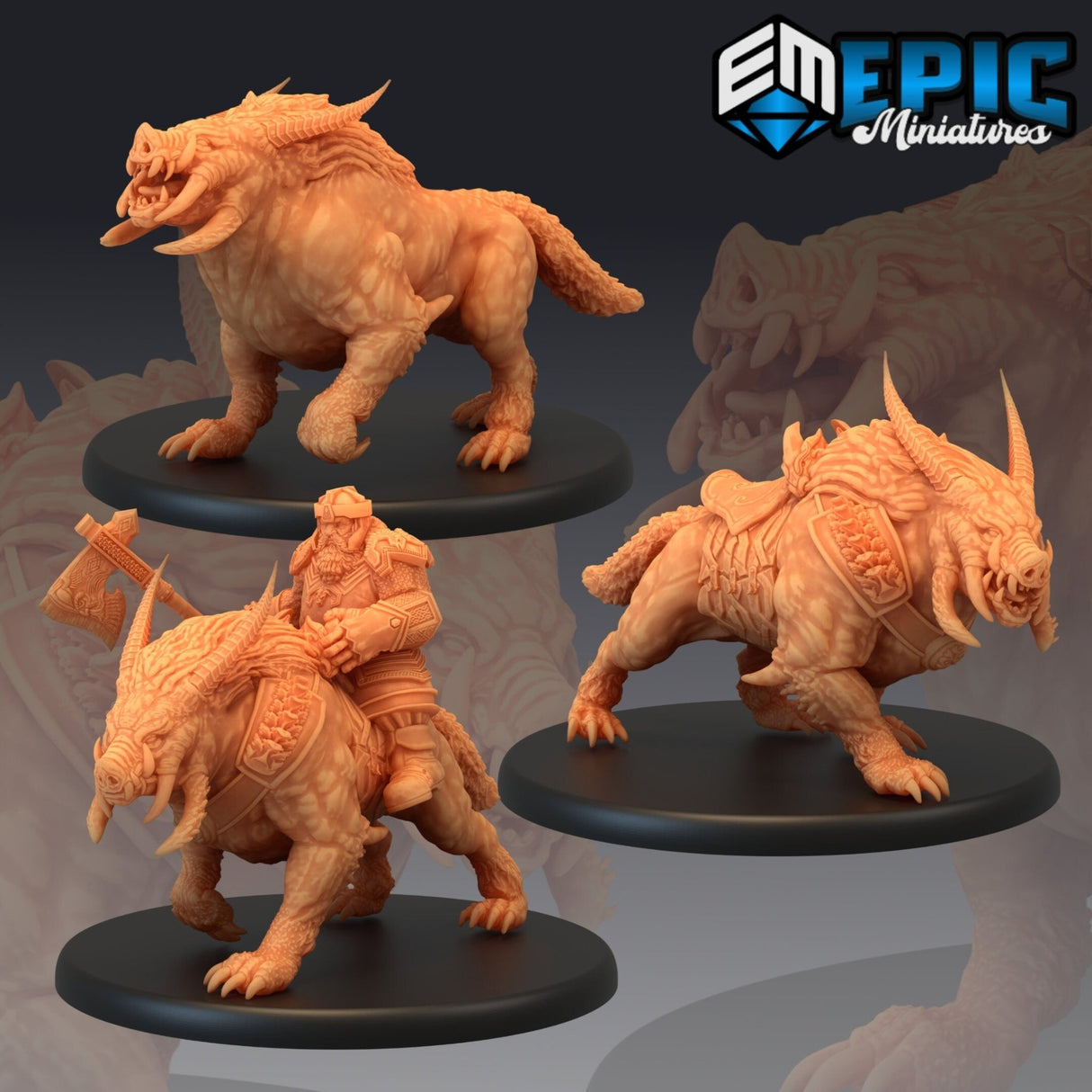Arctic Boar Miniature | Set of 3 - Tabletop RPG & D&D miniature. Perfect for wargaming & collectors