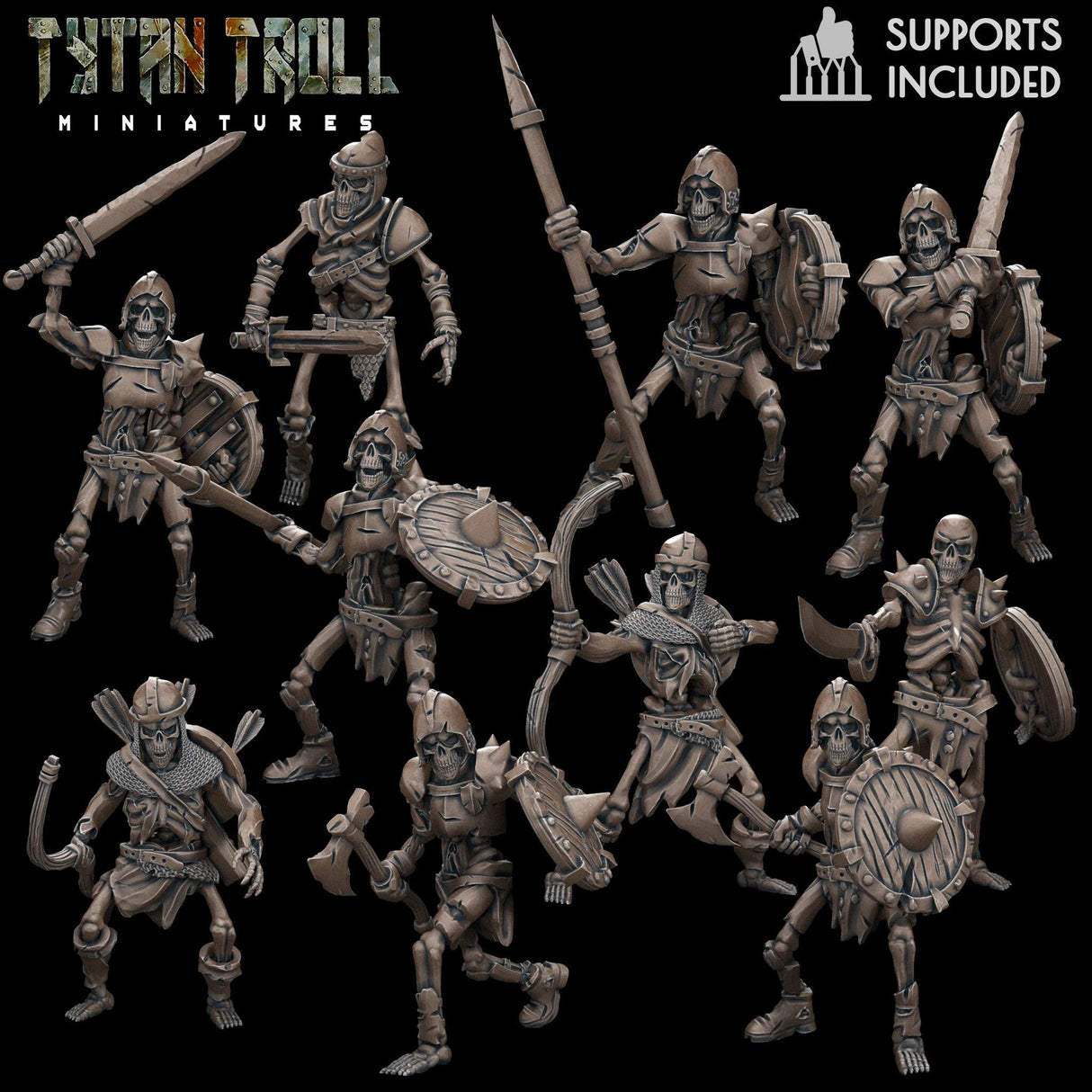 Armoured Skeleton Miniature | Set of 10 - Tabletop RPG & D&D miniature. Perfect for wargaming & collectors