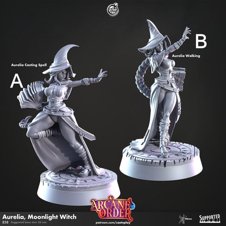 Aurelia, Moonlight Witch Miniature | A - Tabletop RPG & D&D miniature. Perfect for wargaming & collectors