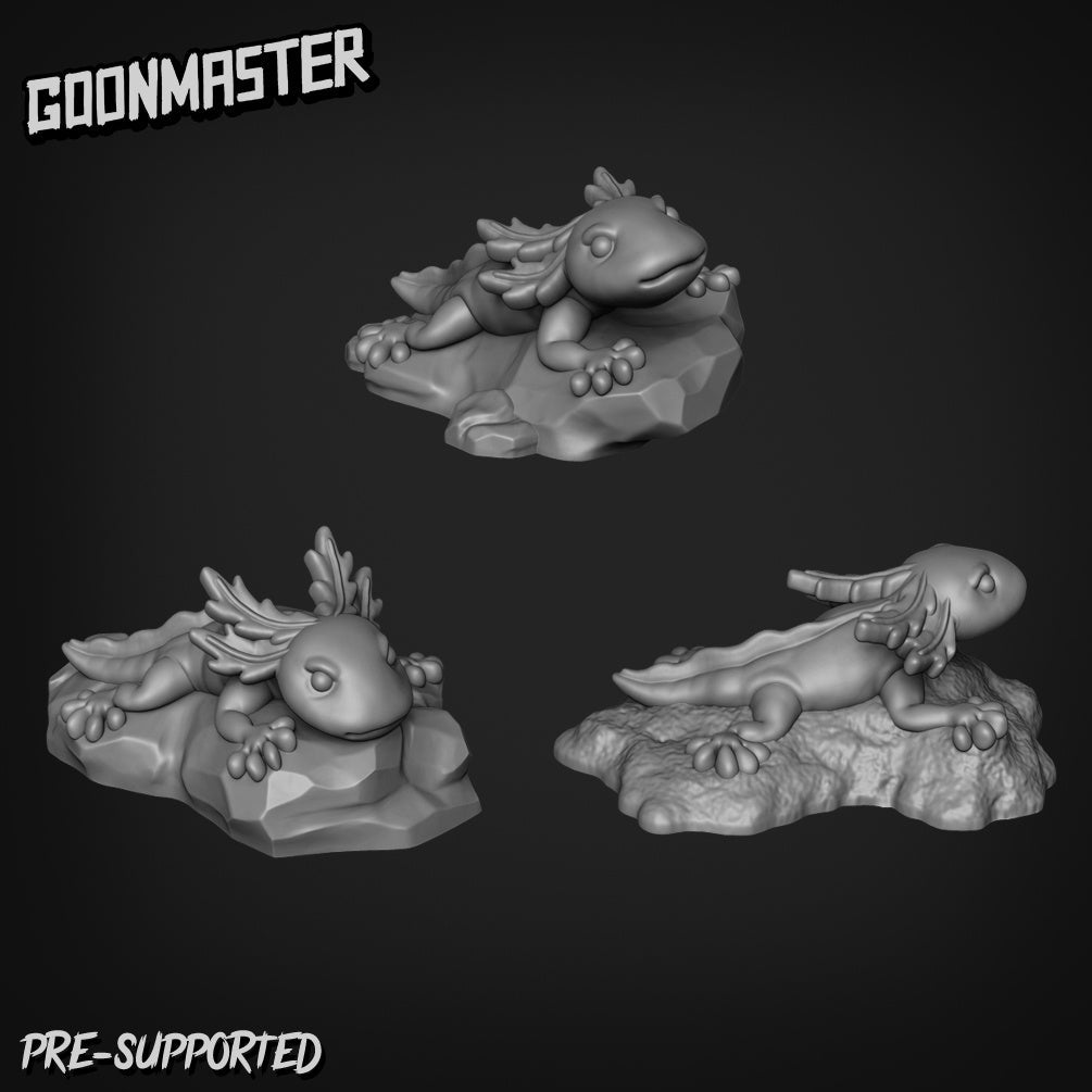 Axolotl Miniature | Set of 3 - Tabletop RPG & D&D miniature. Perfect for wargaming & collectors