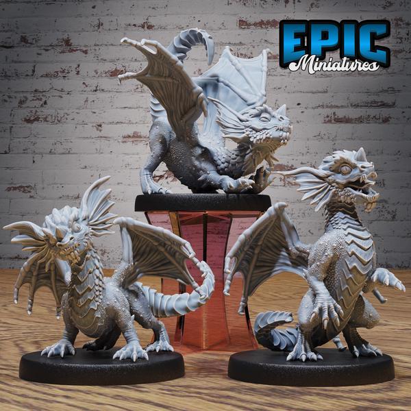 Baby Blue Dragon Wyrmling Miniature - Full Set All Models - 32mm
