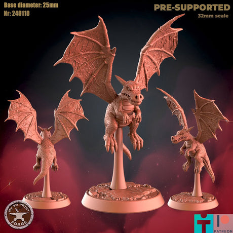 Black Baby Dragon Miniature | A - Tabletop RPG & D&D miniature. Perfect for wargaming & collectors