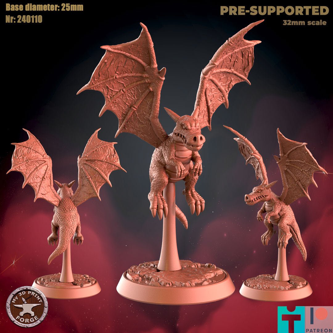 Black Baby Dragon Miniature | A - Tabletop RPG & D&D miniature. Perfect for wargaming & collectors
