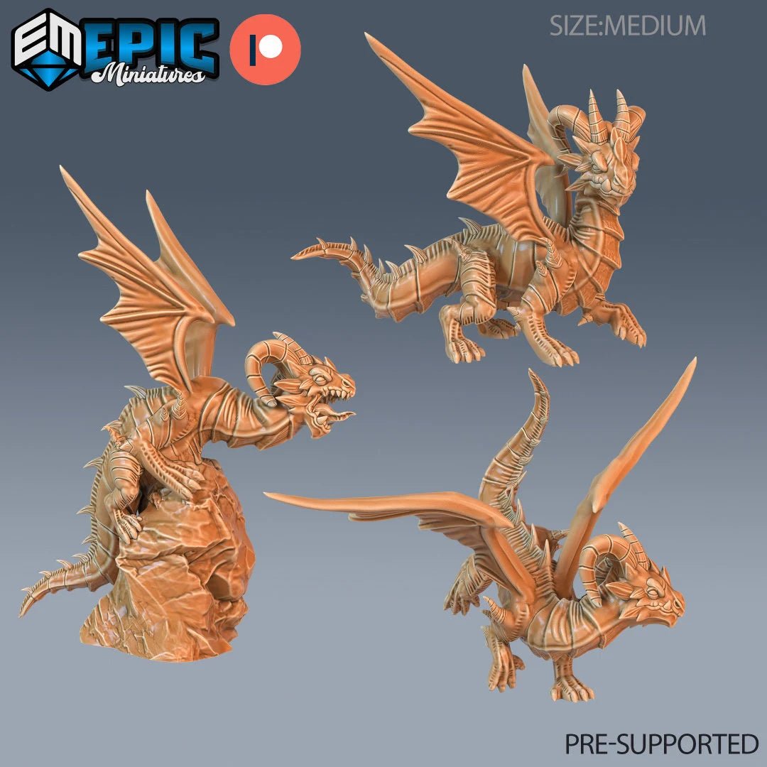 Green Baby Dragon Miniature | Set of 3 - Tabletop RPG & D&D miniature. Perfect for wargaming & collectors