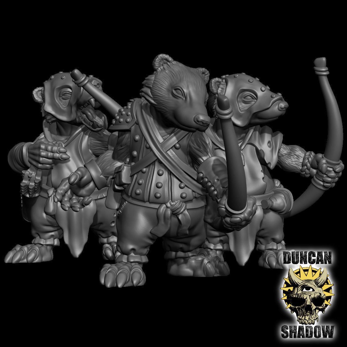 Badger Folk Ranger with Bows Miniature - Set of 3 - 32mm