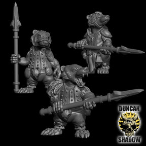 Badger Folk Ranger with Spears Miniature | Set of 3 - Tabletop RPG & D&D miniature. Perfect for wargaming & collectors