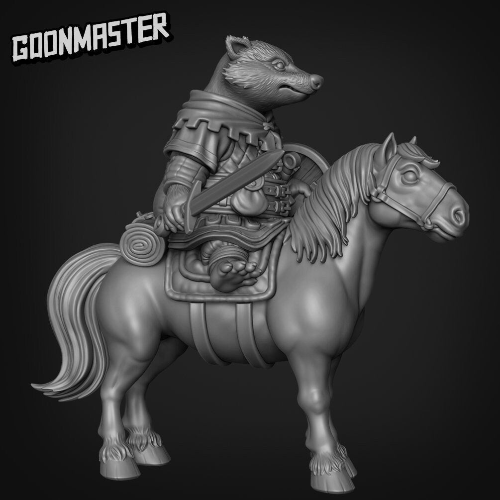Badger Folk Rider Miniature | C - Tabletop RPG & D&D miniature. Perfect for wargaming & collectors