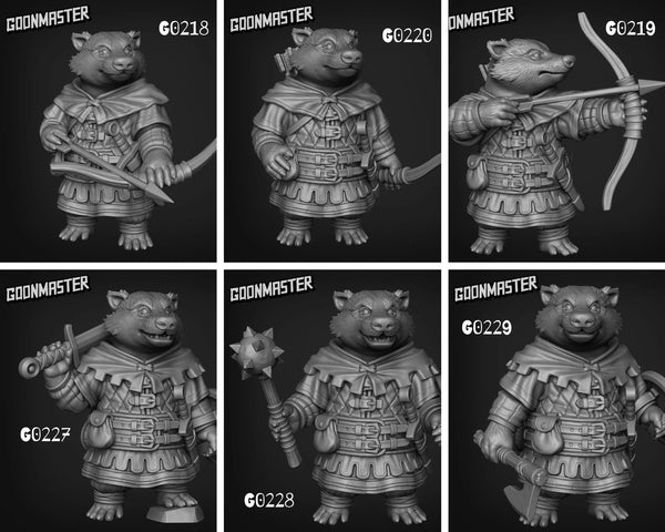 Badger Folk S Miniature | set of 6 - Tabletop RPG & D&D miniature. Perfect for wargaming & collectors